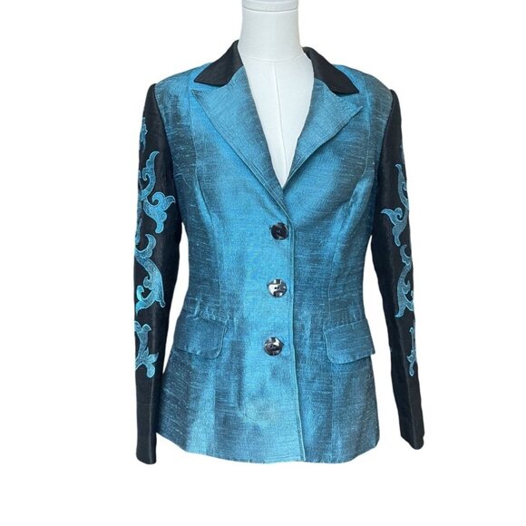 Max Nugus Haute Couture Jackets & Blazers - Vtg Silk Womens Blazer 12 Flame Sleeves Avante Garde Statement Bold Embroidered